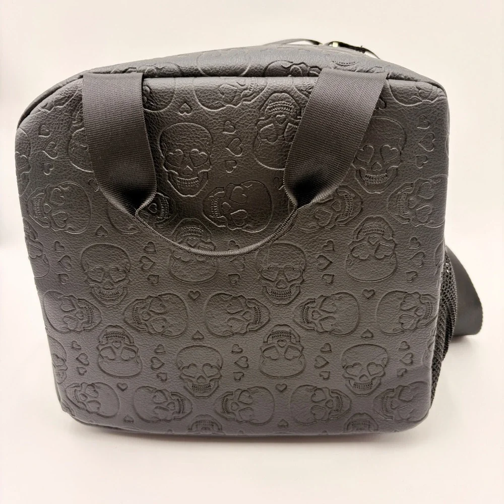 Betsey Johnson Black Embossed Skull Heart Insulated Domed Lunch Tote Bag New NWT